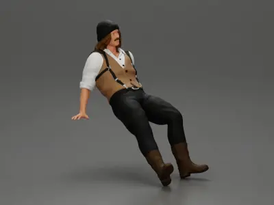 Man in Vintage Outfit and bonnet Seated in a Relaxed Pose 3D print model