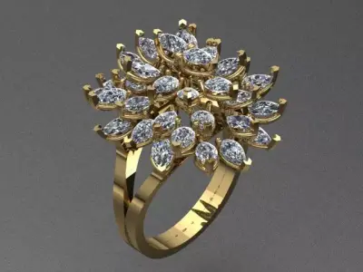 Flower Shaped Golden Marquise Diamond Luxury Ring 3D print model