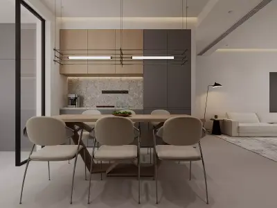 Modern living room dining room interior scenes 394 3D model