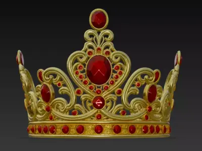 Luxury Golden Crown with Red Ruby Gems 3D model buy