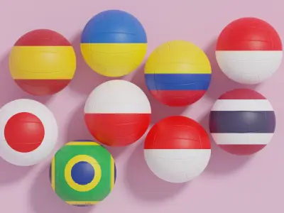 Flag Volleyball Ball Collection 3 3D model