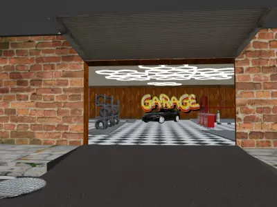 Car WorkShop with interior  exterior  detailed road 4k quality 3D model