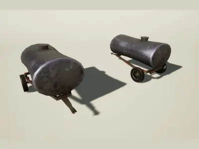 Farm tractor and trailer Low-poly 3D model