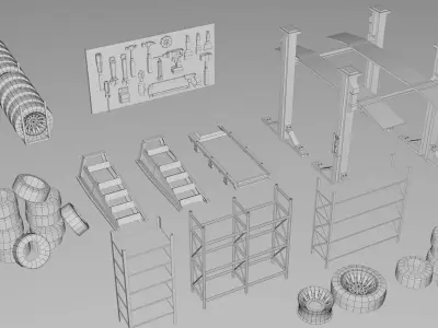 Realistic Car Garage Workshop Mega Pack Collection Low-poly 3D model