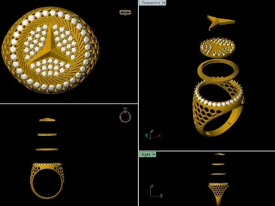 Mercedes MENS Ring with DIAMOND 3D print model