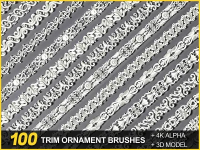 100 Seamless Trim Ornament Brushes 4K Alpha and 3DModels 3D model