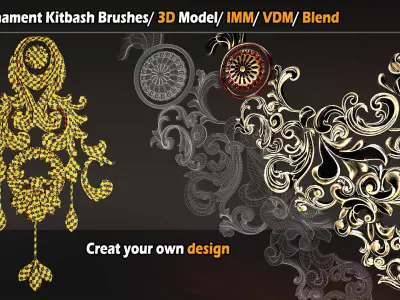 100 Ornament Kitbash brushes 3D Model - VDM- IMM -Alpha VOL06   Low-poly 3D model
