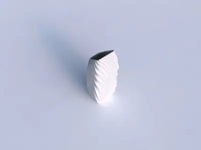 Vase bent rectangle with wavy extruded lines 3 3D print model