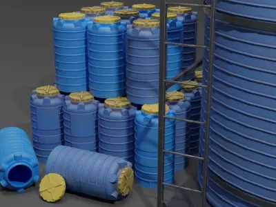  Two barrels and one metal frame for a large barrel Low-poly 3D model