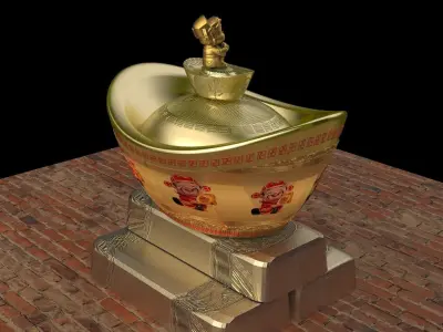 Chinese gold ingot 3D model 10