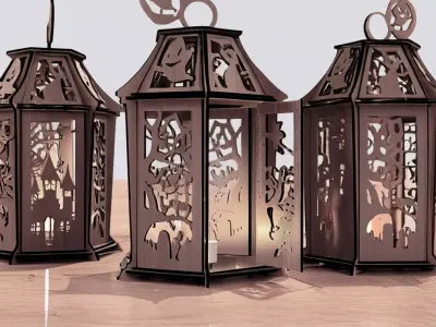 Wooden Lantern Halloween 3D model