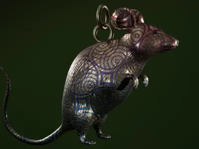 Mouse gold and silver rat on chain Low-poly 3D model