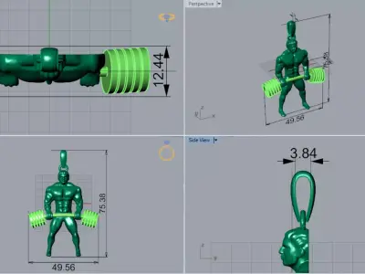 Muscular figure lifting a barbell stl 3d pendant model gp0240 3D print model