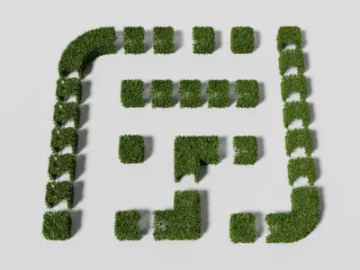 Garden boxwood cubic set v2 Low-poly 3D model