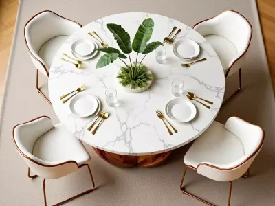 Modern Luxury Oval Dining Set with Rose Gold Base 3D model