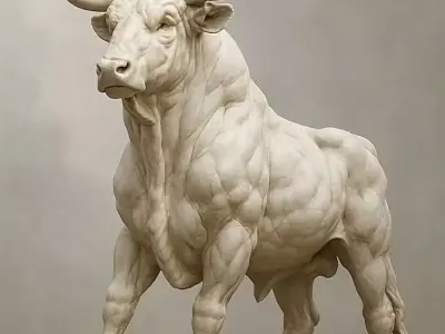 Marble Bull Sculpture Realistic Animal Statue Powerful Low-poly 3D model