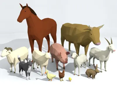 Domestic animals rigged pack Low-poly 3D model