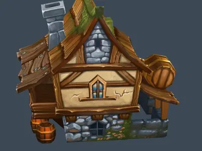 Cartoon Old Bandit Hotel Tovern House Building Low-poly 3D model purchase