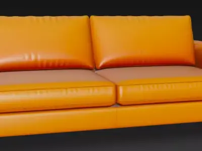 Vibrant Orange Leather Sofa 3D Model 3D model