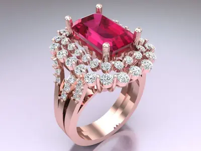 Gemstone rings - Rectangular stone ring - Diamond rings -  N3073 3D print model