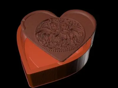 Heart gift box with an Russian folk motif 3D model