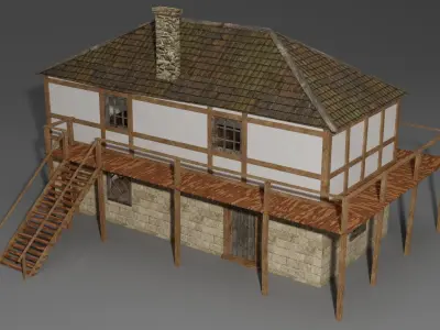 Medieval house Free low-poly 3D model 4