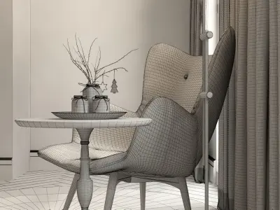 Living Room Set - Armchair - Lamp - Coffee Table 3D model