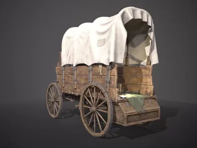  Covered wooden wagon Game Ready 4K Low-poly 3D model