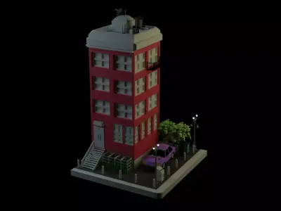 Low Poly building lego Low-poly 3D model