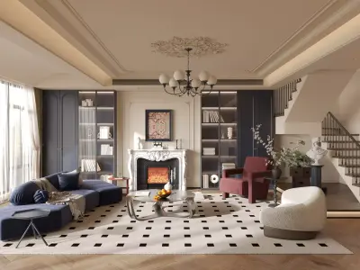 French style living room 3D model