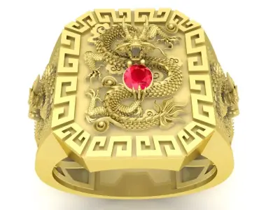 Luxury Dragon Greek Key Men Ring 3D Model 3812 3D print model