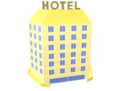 Low Poly Hotel v1 001 Low-poly 3D model