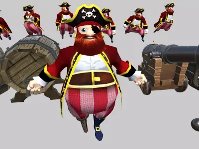 Animated Pirate Character with Props and PBR Textures  Low-poly 3D model