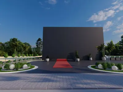 Stylish 3D Office Entrance with Modern Landscape and Decorative  Low-poly 3D model