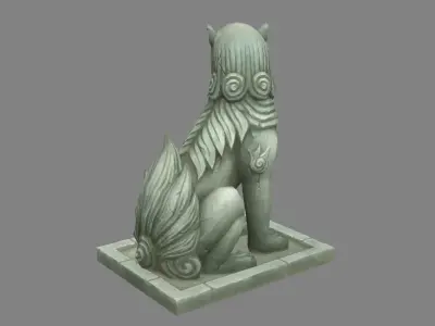 A squatting stone lion sculpture Low-poly 3D model