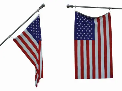 USA Flag and flagpole 3D model
