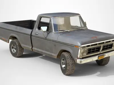 Ford Classic F100 pickup 1976 Old Grey Low-poly 3D model
