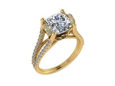 Ring040 cushion cut diamond engagement ring gold 3D print model