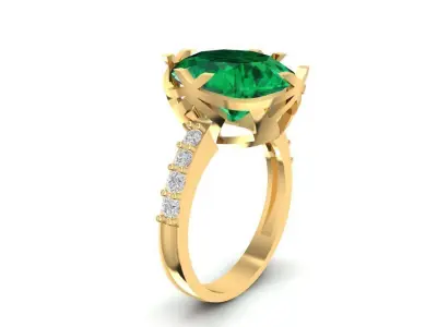 Elegant Oval Gemstone Ring with Side Diamonds  1688 3D print model