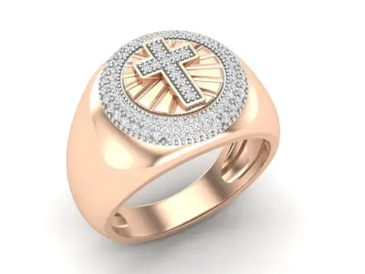 AV 483 Mens Round Diamond Circle Cross Ring 3D print model