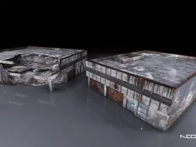 Destroyed Parking Garage Low-poly 3D model