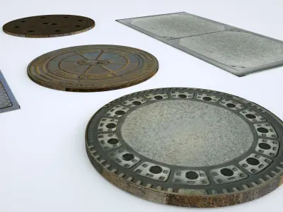 street manhole cover set 3d model Low-poly 3D model