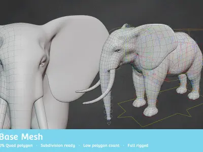 Elephant Base Mesh Low-poly 3D model purchase
