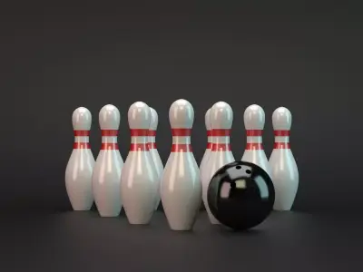 Bowling pins with ball in middle Low-poly 3D model