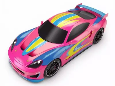 Pink Cartoon Race Car 3D Model Low-poly 3D model