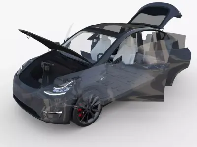 Tesla Model Y AWD Midnight Silver with interior and chassis 3D model