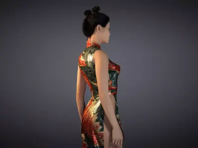 The Silk Dragon Elegant Asian Woman 3D Character Fully Rigged Low-poly 3D model