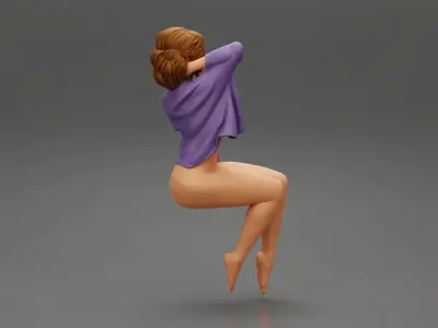 brunette woman in tight fit short nude dress sitting on chair 3D print model