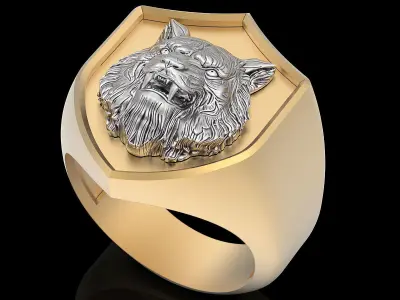 Tiger lion Man ring silver gold jewelry 3D print model