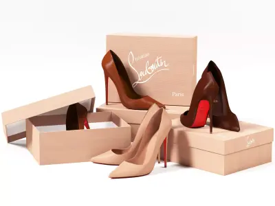 Christian Louboutin So Kate High Heels and Packaging Boxes 3D model
